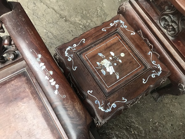 Bộ bàn ghế guột hoa lan tây gỗ gụ ta 6